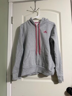 adidas Light Gray Hoodie with Pink Drawstrings. Womens large